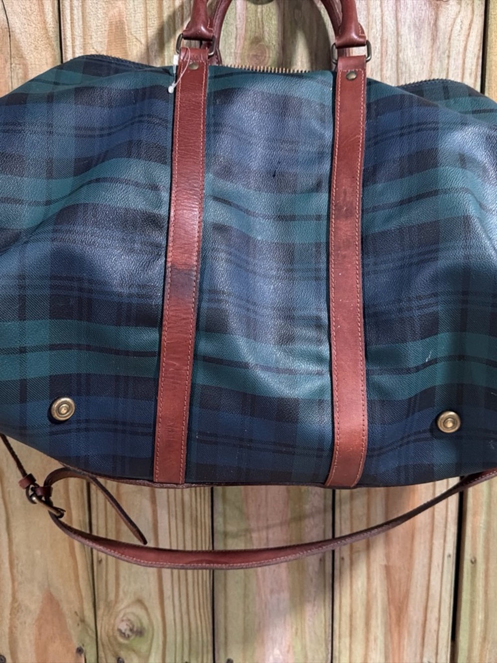 Polo by Ralph Lauren Green & Black Plaid Leather-Trim Duffel - Picture 5 of 14